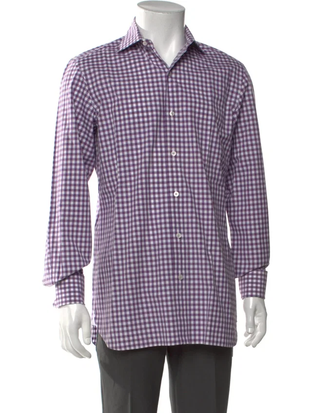 Tom Ford Plaid Print Long Sleeve Dress Shirt in purple from The RealReal
