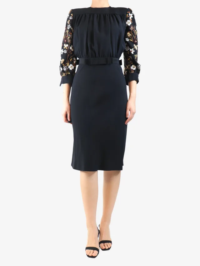 Miu Miu Black AW12 embellished crepe midi dress - size UK 10 in Black from Sign of the Times, photo 3 of 4