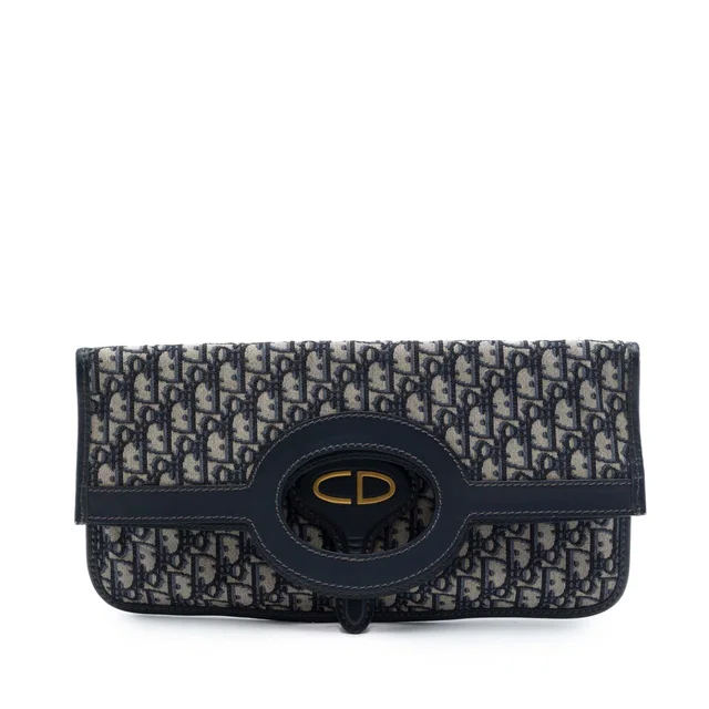Blue Dior Oblique Canvas Fold Over Clutch in Blue Canvas from Designer Revival