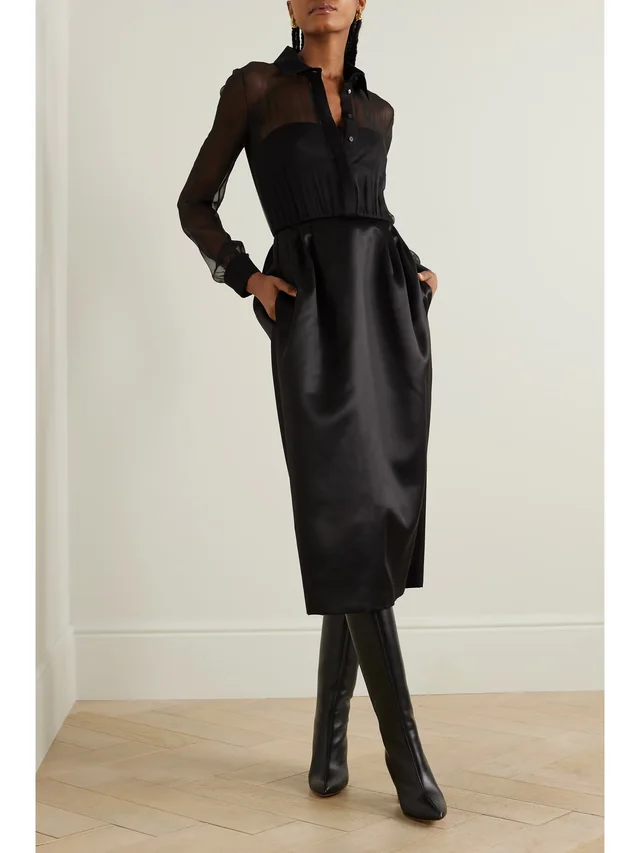 GABRIELA HEARST + NET SUSTAIN Beatrice organic wool and silk-blend satin-twill and silk-chiffon dress in Black, photo 2 of 2 from NET-A-PORTER (Canada)