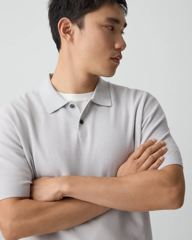 Theory Goris Textured Polo Shirt in Light Bilen, photo 5 of 6 from Theory