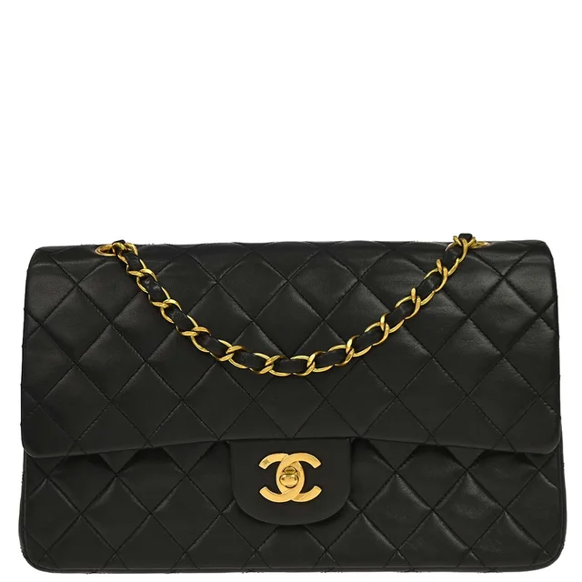 Chanel 1994-1996 Black Lambskin Medium Classic Double Flap Shoulder Bag in Black Lambskin from AMORE Vintage Tokyo
