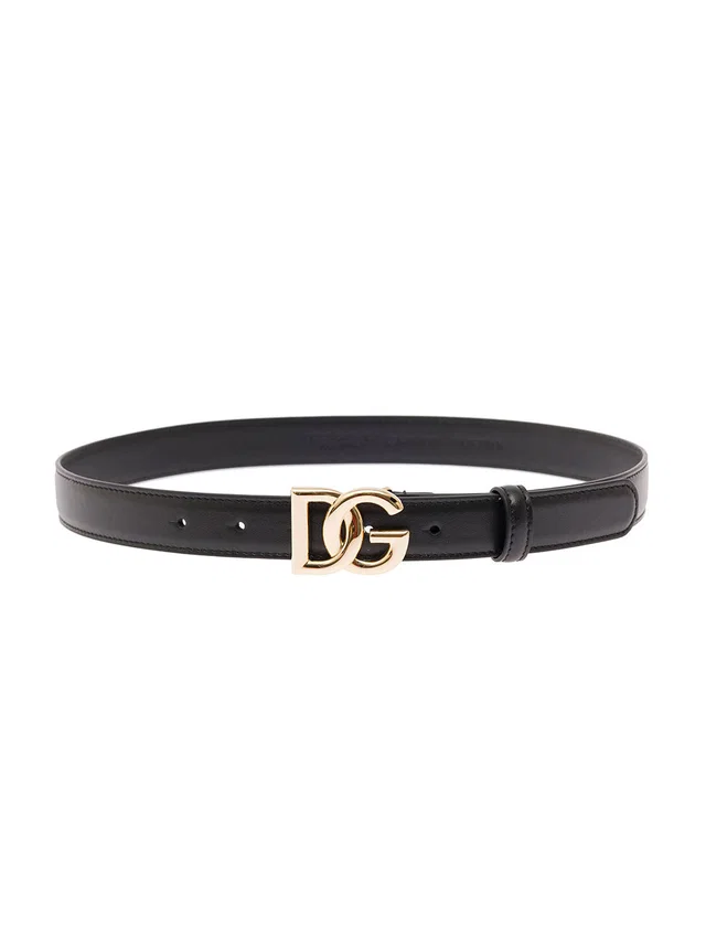 Dolce & Gabbana Leather With Dg Logo Buckle Belt — Black Calf in Black Leather from HEWI