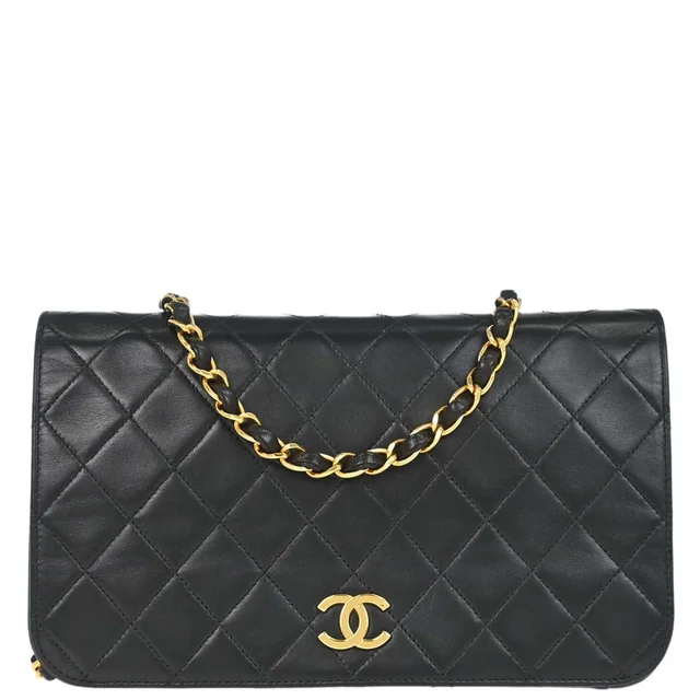 Chanel 1997-1999 Black Lambskin Pushlock Small Full Flap Shoulder Bag in Black Lambskin from AMORE Vintage Tokyo