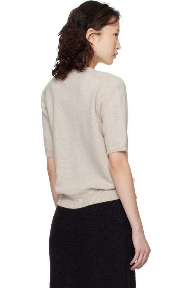 Loulou de Saison Beige Jodi Short-Sleeve Cashmere Cardigan, photo 3 of 4 from SSENSE
