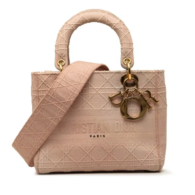 Dior Cannage Lady D-Lite Medium Handbag Shoulder Bag 2-Way Pin... in pink Canvas from Poshmark