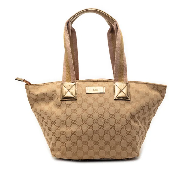 Beige Gucci GG Canvas Web Tote in Beige Canvas from Designer Revival