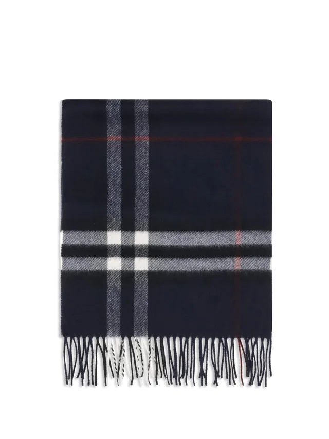 Burberry Cashmere Check Scarf — Navy Kashmir/capra Hircus Scarfs in Navy Cashmere from HEWI