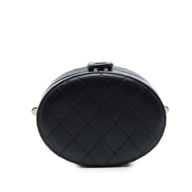 Black Chanel CC Quilted Lambskin Round Vanity Clutch With Chain in Black Lambskin from Designer Revival, photo 2 of 2
