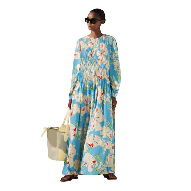 Loro Piana AILEA FLOWER FAIR DRESS in Blue Silk from Luxury Promise, photo 2 of 2