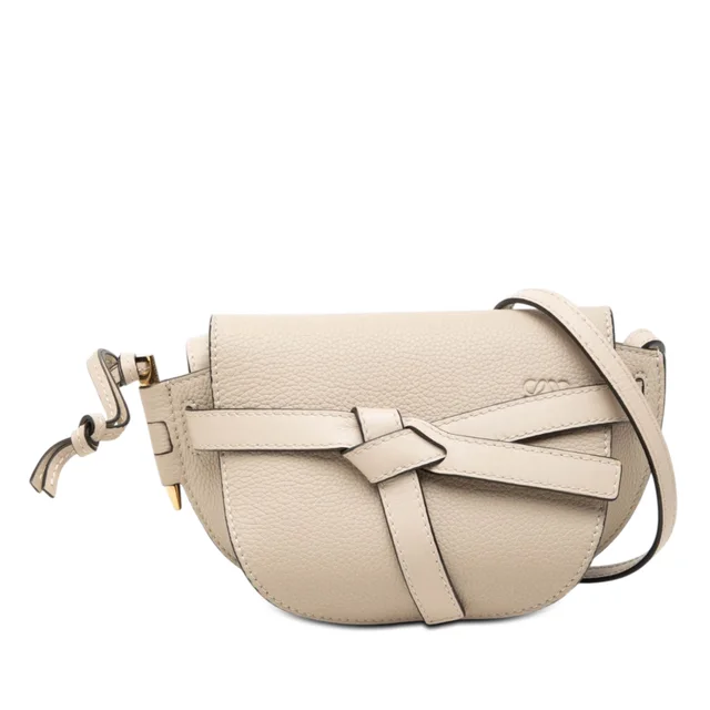 Cream LOEWE Mini Leather Gate Crossbody in White Leather from Designer Revival