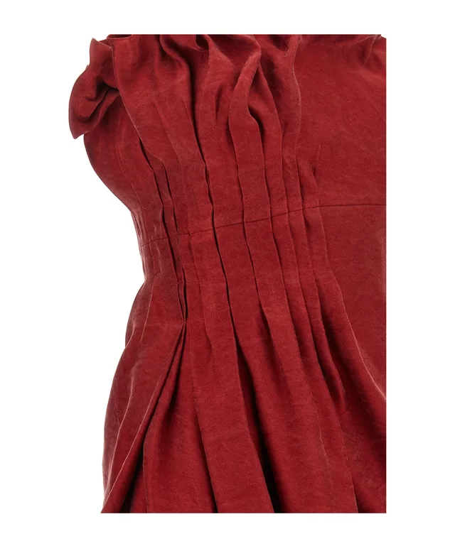 Magda Butrym Asymmetric pleated silk bubble mini dress in red, photo 6 of 6 from SENSER