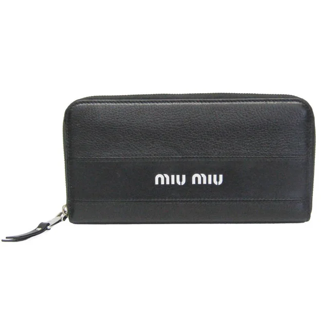 Miu Miu Madras City 5ML506 Women's Leather Long Wallet (bi-fold) Black in Black Leather from Elady