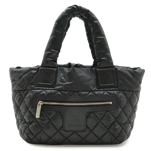 Chanel Coco Cocoon Small Tote Bag Quilted Nylon Leather Black Silver in Black Nylon from The Reluxe