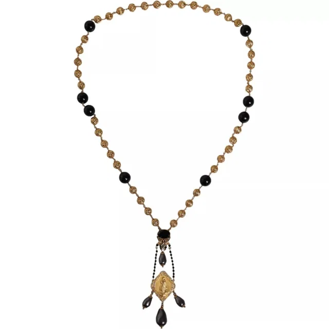 Dolce & Gabbana Necklace Gold Chain Brass Black Beaded Rosary Style in Black from Luxury Promise