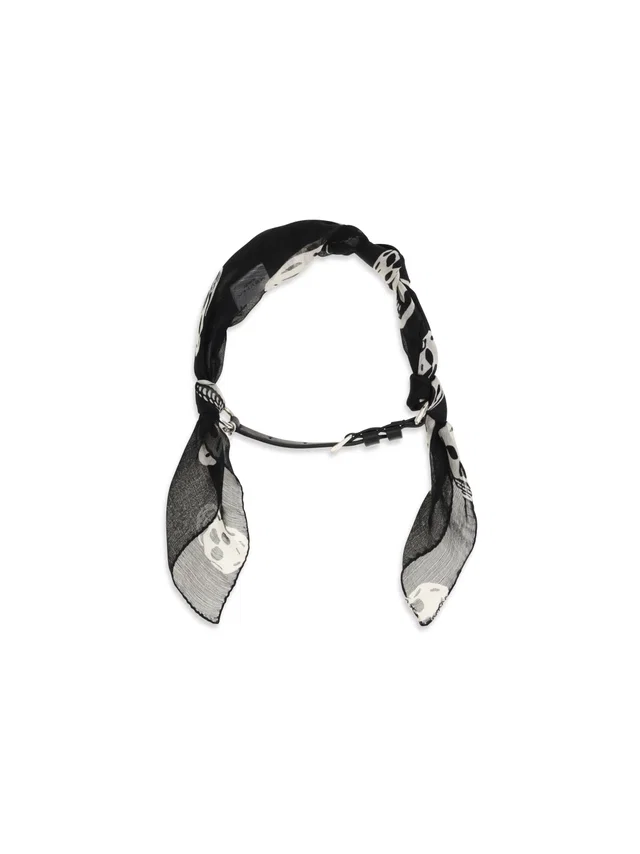 Alexander McQueen Double-Wrap Skull Scarf Bracelet — Black Silk Scarfs in Black Silk from HEWI
