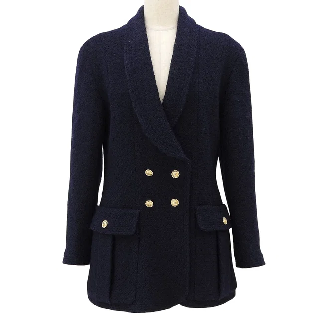Chanel CC Mark Button Double-Breasted Jacket Navy in Navy from VINTAGE QOO TOKYO