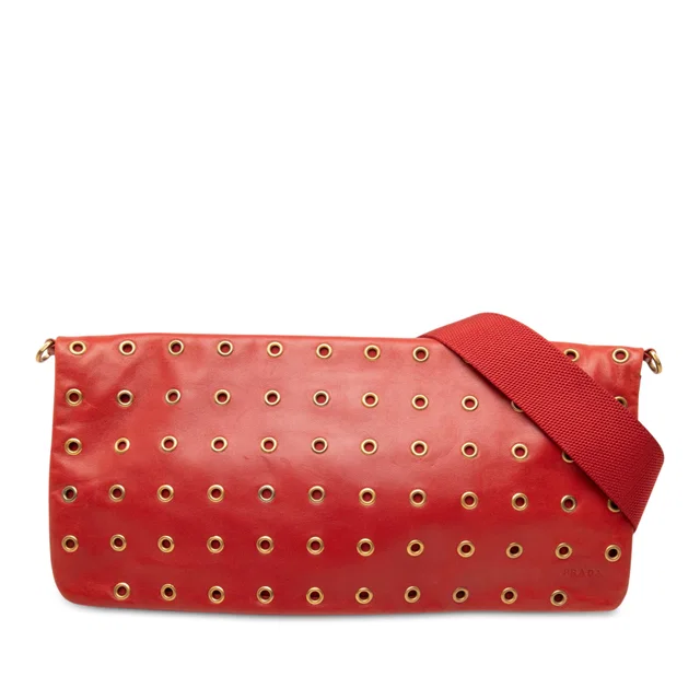 Red Prada Nappa Grommet Shoulder Bag in Red Nappa leather from Designer Revival