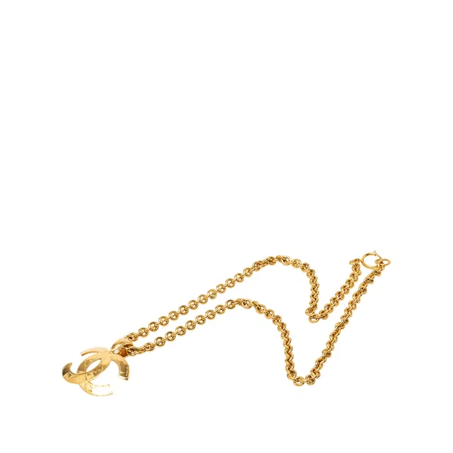 Gold Chanel CC Gold Plated Quilted Pendant Necklace in Gold from Designer Revival