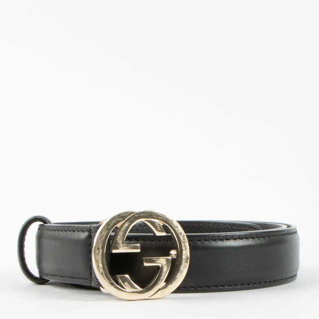 Gucci Black Interlocking G Slim Belt in Black Leather from Labellov