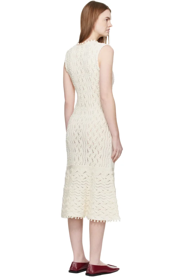 Jil Sander Off-White Pointelle Midi Dress, photo 3 of 4 from SSENSE