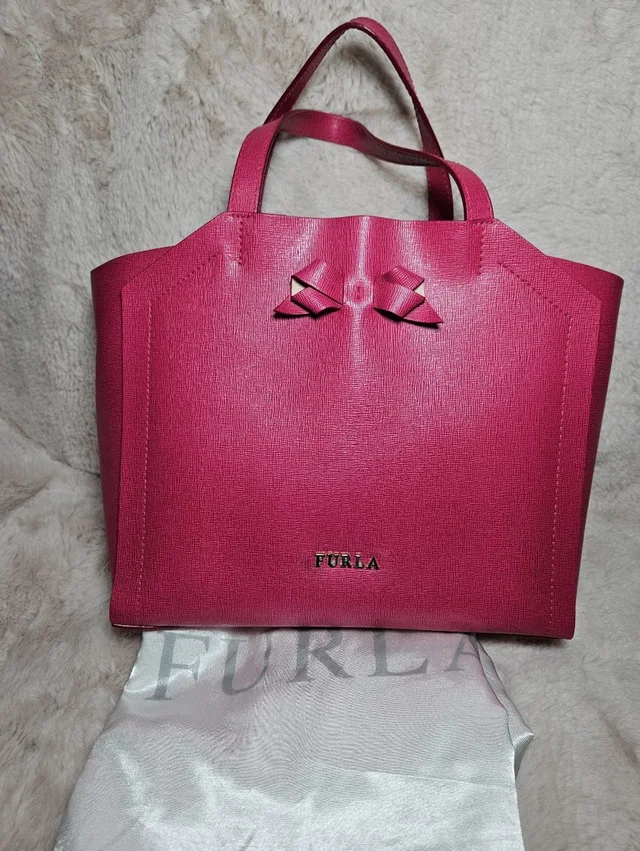 Furla Hot Pink Small Leather Tote With Bow Accent And Dustbag in pink Leather from Poshmark