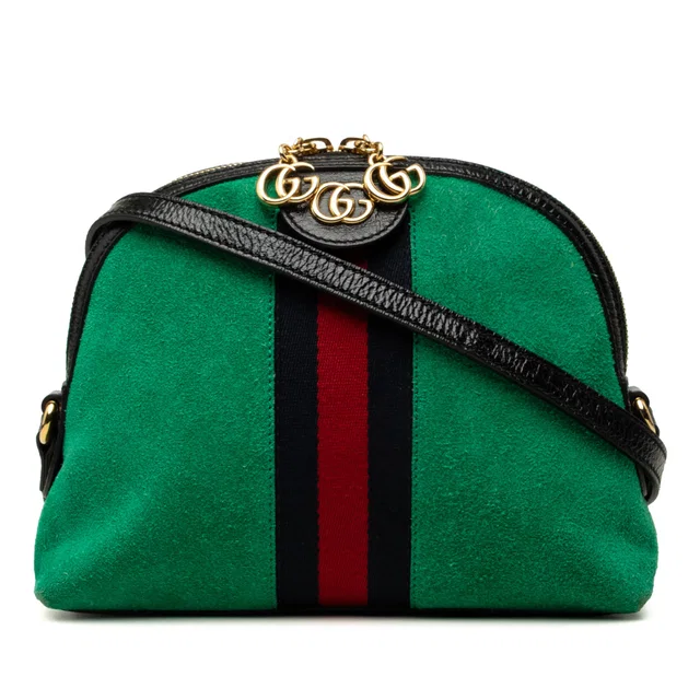 Green Gucci Small Suede Web Ophidia Dome Crossbody in Green Suede from Designer Revival