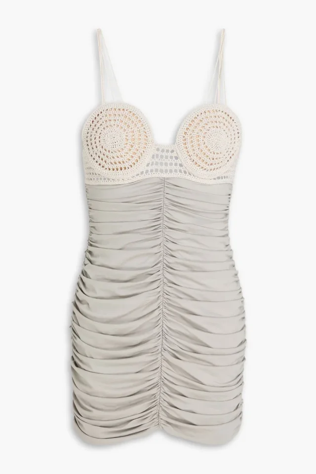 Magda Butrym Crochet-Paneled Ruched Jersey Mini Dress in Light gray, photo 5 of 8 from THE OUTNET