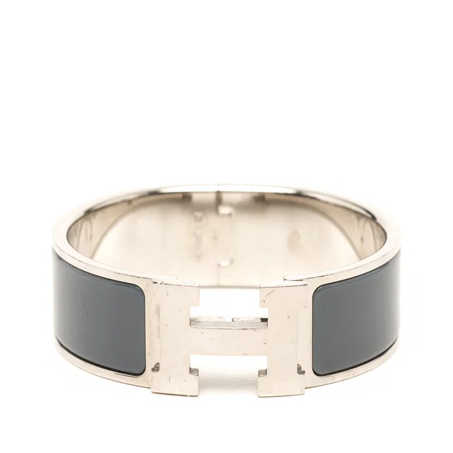 Gray Hermès Wide Enamel Clic Clac H Bracelet PM in Grey from Designer Revival