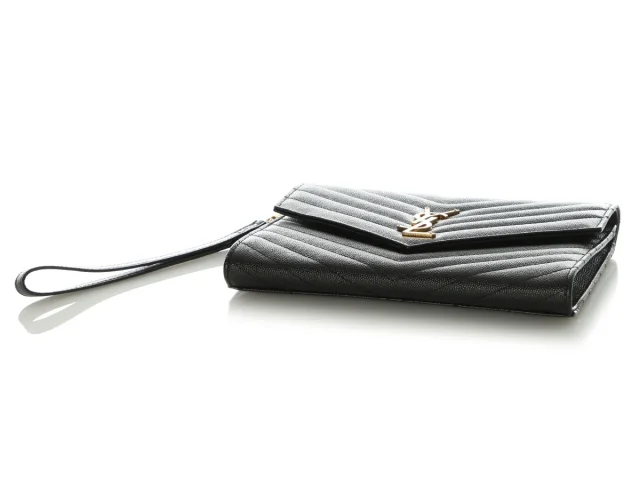 Saint Laurent Black Grain de Poudre Matelassé Cassandre Flap Pouch in Black Leather from Ann's Fabulous Finds, photo 6 of 9