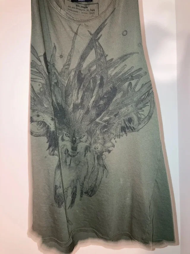 Balmain Vintage Christopher Decarnin Era 2011 Wolf Tank in green from Grailed