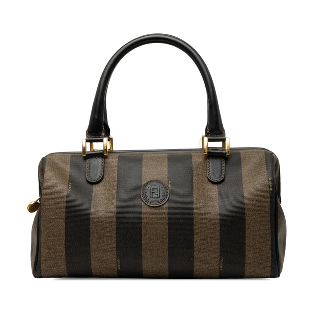 Black Fendi Pequin Coated Canvas Boston Bag in Black Coated canvas from Designer Revival