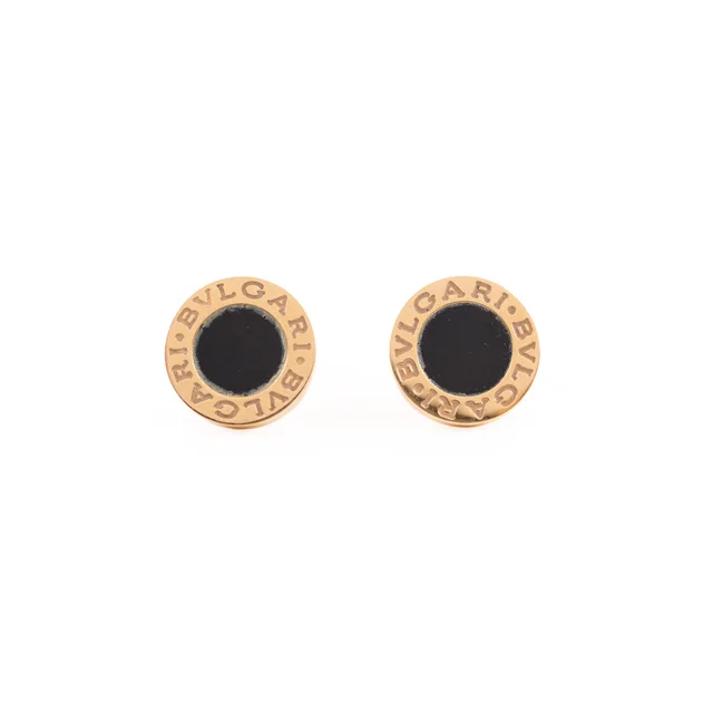 Bvlgari Onyx Rose Gold Stud Earrings in Pink from The Purse Affair