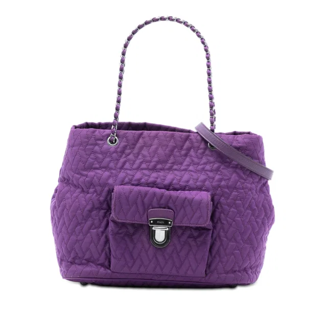 Purple Prada Impuntu Tessuto Chain Tote Satchel in Purple Woven leather from Designer Revival