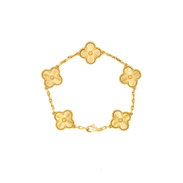 Van Cleef & Arpels vintage Alhambra 5 motif bracelet yellow gold guilloche in Yellow from EMIER