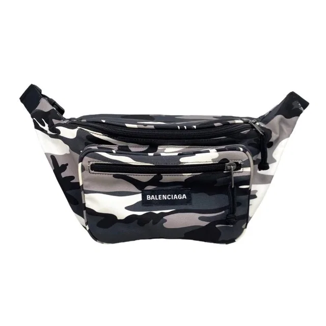 Balenciaga Body Bag Waist Explorer Camouflage Black Gray in Black Nylon from The Reluxe