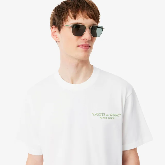 Lacoste Embroidered Cotton T-Shirt in White Midweight organic cotton jersey, photo 2 of 13 from Lacoste