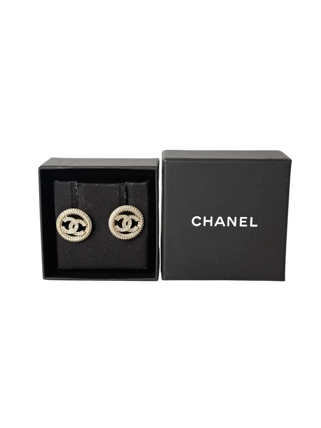 Chanel Gold Crystal Circle Round CC Earring in Gold from Luxury Promise