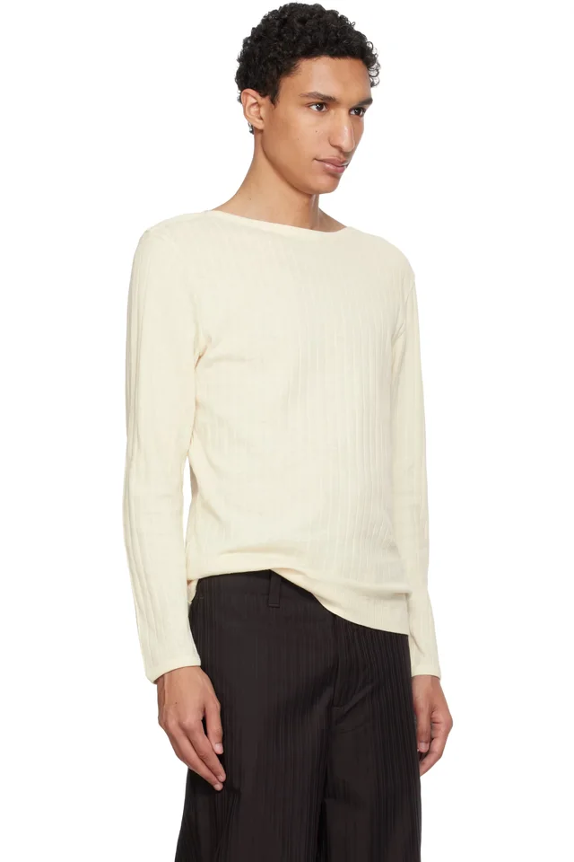 Paul Smith Beige Cotton-Linen Boat Neck Long-Sleeve T-shirt, photo 2 of 4 from SSENSE