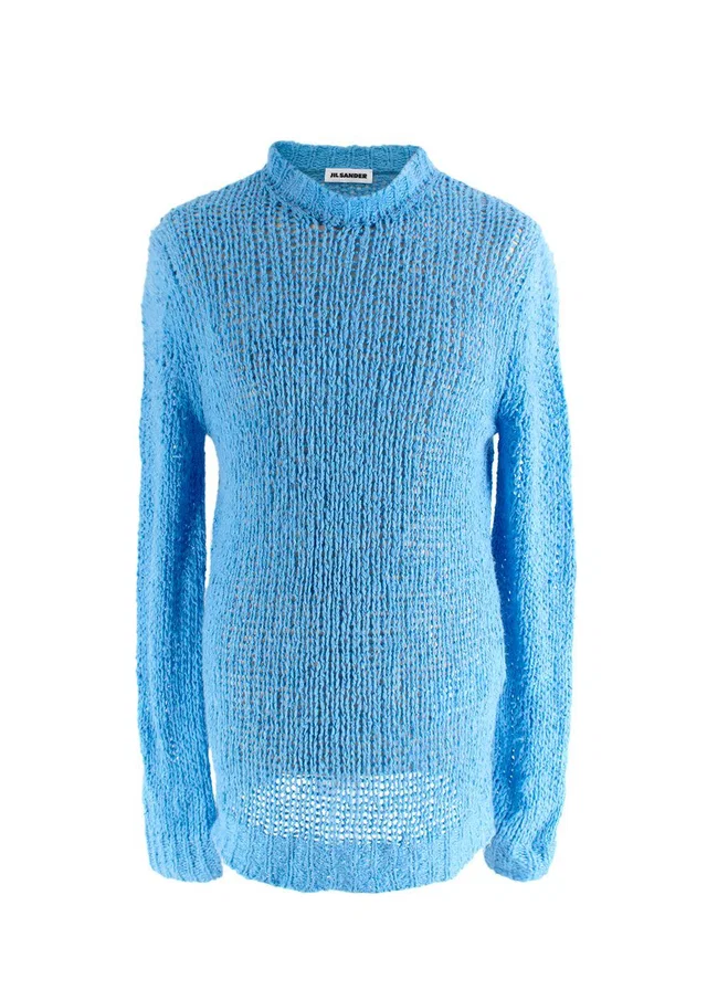 Jil Sander Blue Knitted Linen Jumper in Blue from HEWI