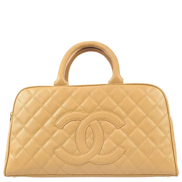 Chanel 2003-2004 Bowling Bag 37 Beige Caviar in Beige Caviar leather from AMORE Vintage Tokyo