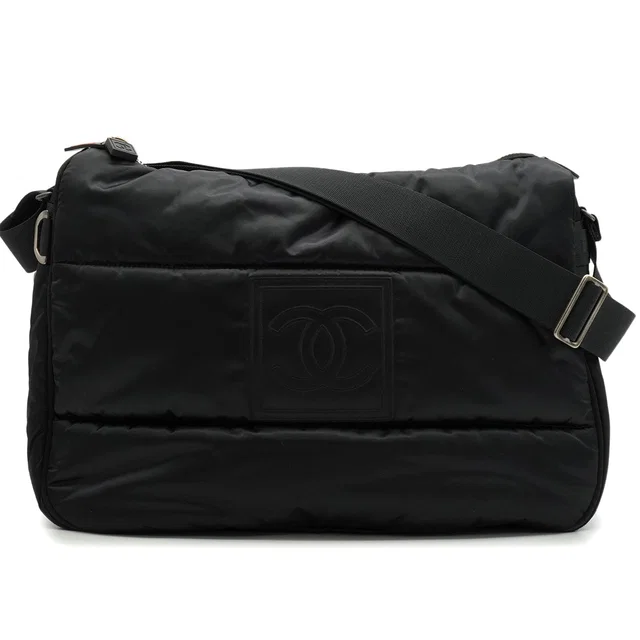 Chanel Vintage Sports Line Cocomark Shoulder Bag Black Nylon Silver Hardware in Black Nylon from Luxury Promise