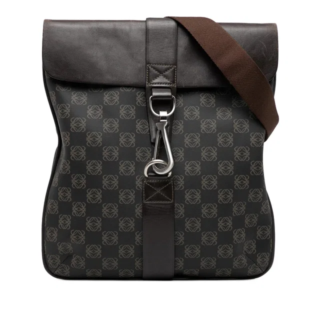 Brown LOEWE Anagram Coated Canvas Crossbody in Brown Coated canvas from Designer Revival