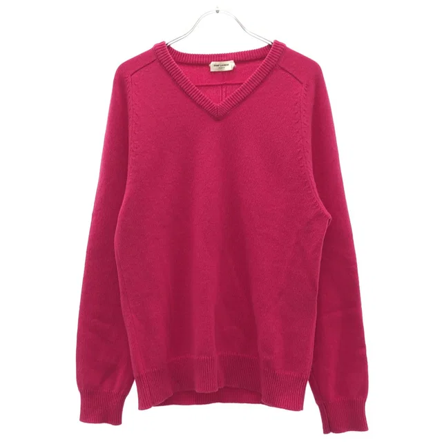 Saint Laurent Neck Cashmere Knit Sweater Pink XS in Pink Cashmere from The Reluxe