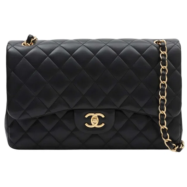Chanel Classic Flap Chain Bag 30cm Black, manufactured around 2016 in Black Lambskin from VINTAGE QOO TOKYO