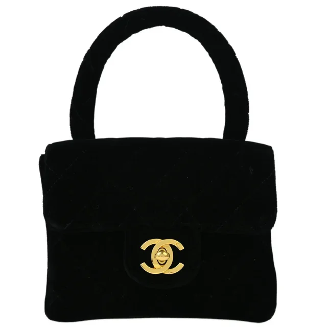 Chanel 1994-1996 Black Velvet Mini Square Handbag in Black Velvet from AMORE Vintage Tokyo