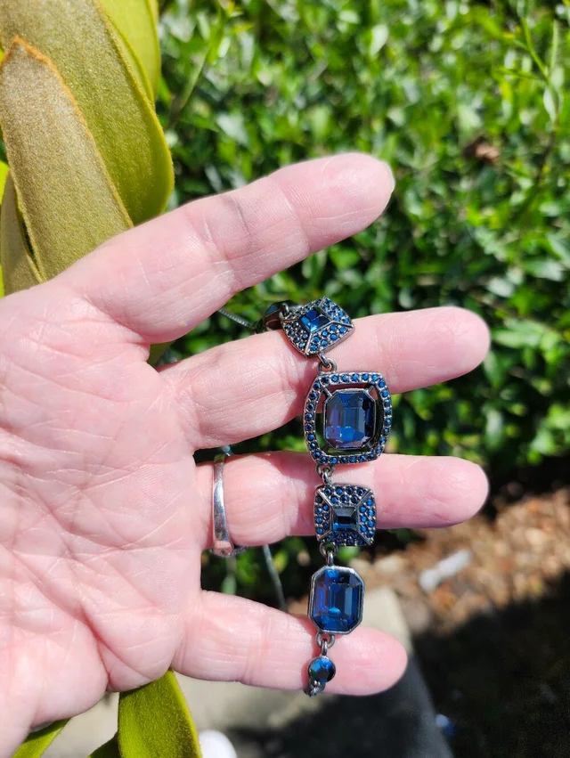 Givenchy Blue Crystal Statement Necklace In Gunmetal Tone Excellent Condition in silver|blue|gray from Poshmark, photo 6 of 8