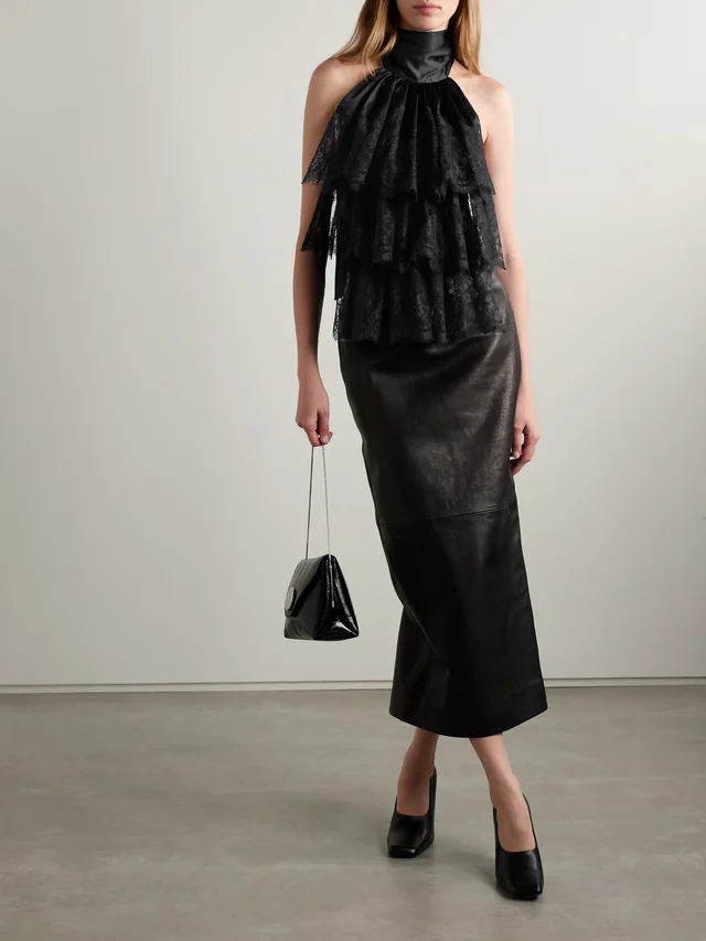 SALON 1884 Farrusi lace-trimmed silk-blend satin halterneck thong bodysuit in Black, photo 2 of 2 from NET-A-PORTER (Canada)