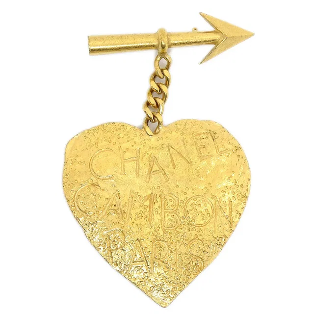 Chanel 1993 Arrow Heart Brooch Pin Gold in Gold from AMORE Vintage Tokyo
