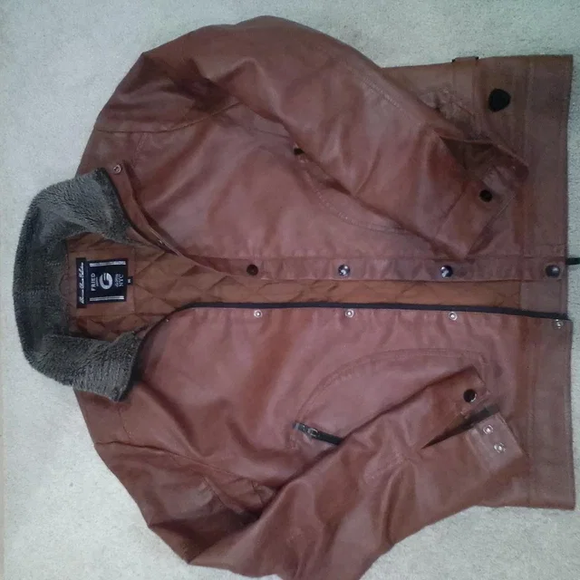 FRED Men's Jacket - Brown/Burgundy - M in brown|red Leather from Depop